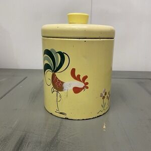 Vintage RANSBURG coated metal YELLOW ROOSTER CANISTER farmhouse cottage